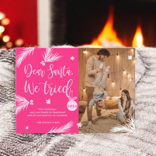 Pink Santaおもしろい、我々はクリスマスの写真を試した シーズンカード
