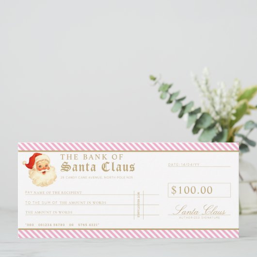 Pink Santa Cheque Gift Voucher Card 招待状 (スタンド正面)