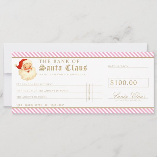 Pink Santa Cheque Gift Voucher Card 招待状 (正面)