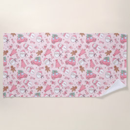 Pink santa christmas ビーチタオル