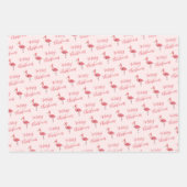 Pink Santa Flamingo Christmas Holiday Pattern ラッピングペーパーシート (正面3)