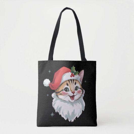 Pink Santa Hat Retro Cute Kitty Cat Christmas  トートバッグ (正面)