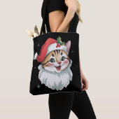 Pink Santa Hat Retro Cute Kitty Cat Christmas  トートバッグ (クローズアップ)