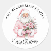 Pink Santa Merry Christmas ラウンドシール (正面)