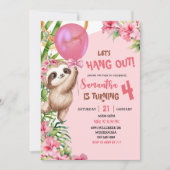 Pink Savannah Sloth Let's Hang Out Birthday 招待状 (正面)