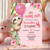 Pink Savannah Sloth Let's Hang Out Birthday 招待状