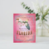 Pink Save The Date - Florida Map With Lovely Birds 案内ポストカード (スタンド正面)
