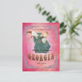 Pink Save The Date - Georgia Map With Lovely Birds 案内ポストカード (スタンド正面)