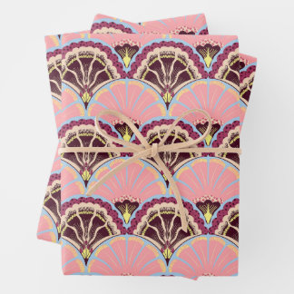 Pink Scallop Wrapping Paper Flat Sheet Set of 3 ラッピングペーパーシート