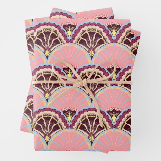Pink Scallop Wrapping Paper Flat Sheet Set of 3 ラッピングペーパーシート (インサイチュ)