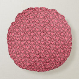 Pink Scalloped Outlined Hearts Repeat ラウンドクッション