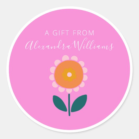 Pink Scandinavian Flower Personalized A Gift From ラウンドシール (正面)