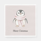 Pink Scarf Penguin Christmas スタンダードランチョンナプキン (正面)