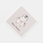 Pink Scarf Penguin Christmas スタンダードランチョンナプキン (角)