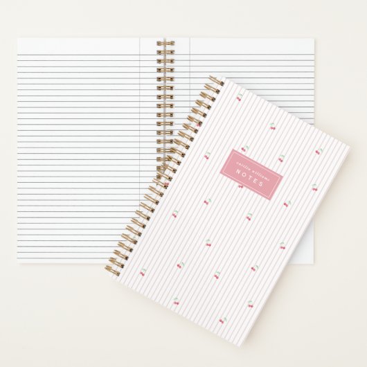Pink | Scattered Cherry Pinstripe Personalized ノートブック (内側)