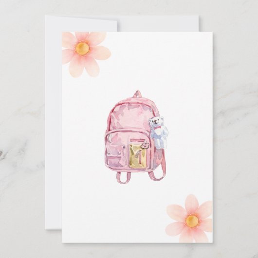 Pink School tools girl Birthday 招待状 (裏面)