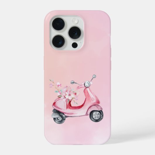 Pink Scooter Floral Phone Case iPhoneケース (裏面)