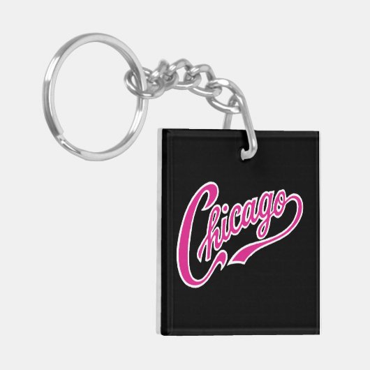 Pink Scriptのシカゴ文字BLK Keychain キーホルダー (正面左)