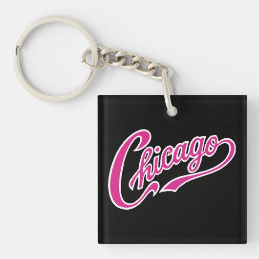 Pink Scriptのシカゴ文字BLK Keychain キーホルダー (正面)