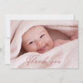 Pink Script Baby Photo Thank You Card サンキューカード (正面)
