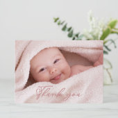 Pink Script Baby Photo Thank You Card サンキューカード (スタンド正面)