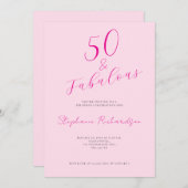 Pink Script Fifty and Fabulous 50th Birthday Party 招待状 (正面/裏面)