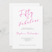 Pink Script Fifty and Fabulous 50th Birthday Party 招待状 (正面/裏面)