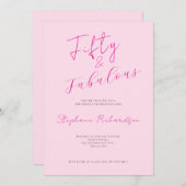 Pink Script Fifty and Fabulous 50th Birthday Party 招待状 (正面/裏面)