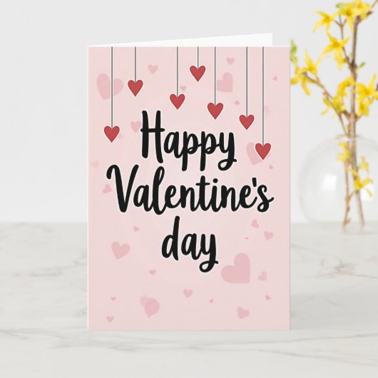 Pink Script Happy Valentines Day Card カード (黄色い花)