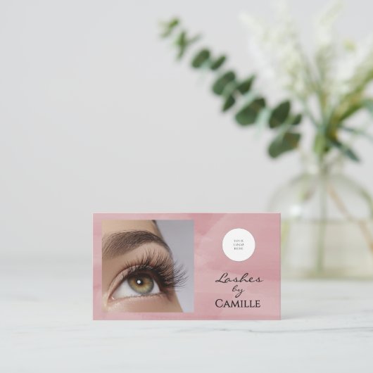 Pink Script Logo QR Code Photo Lash  名刺 (スタンド正面)