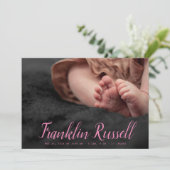 pink SCRIPT Name boyベビー誕生発表 招待状 (スタンド正面)