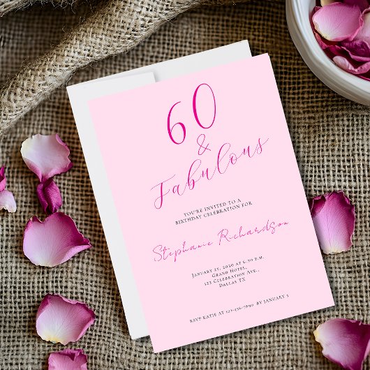 Pink Script Sixty and Fabulous 60th Birthday Party 招待状