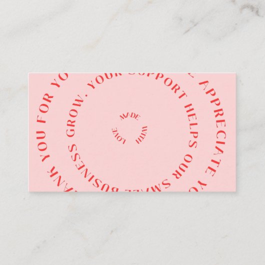 Pink Script Thank You Card Made With Love Business 名刺 (裏面)