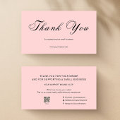 Pink Script Thank You Card QR Code Small Business 名刺
