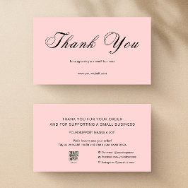 Pink Script Thank You Card QR Code Small Business 名刺