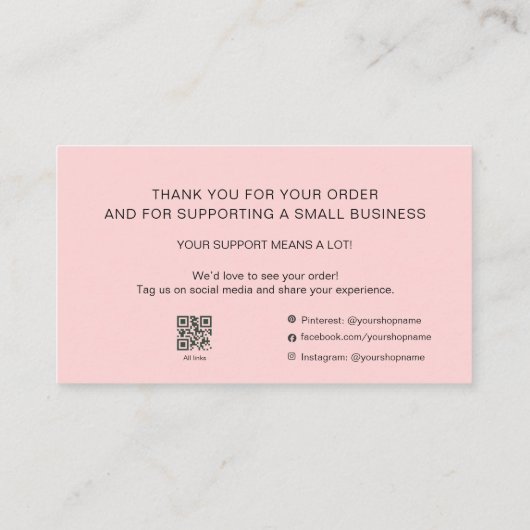 Pink Script Thank You Card QR Code Small Business 名刺 (裏面)