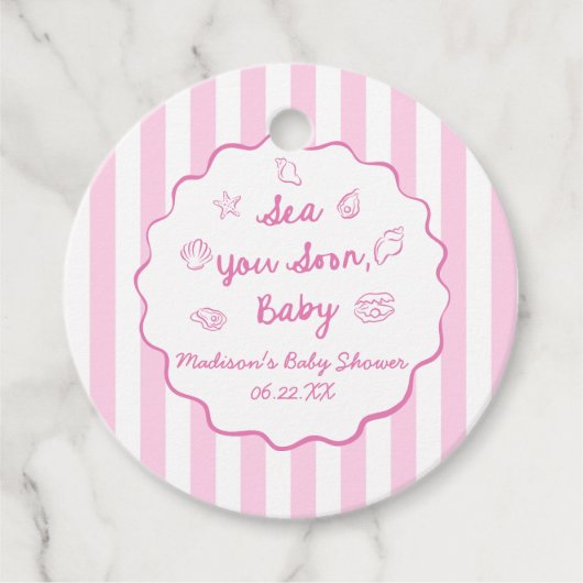Pink Sea You Soon Baby Coastal Baby Shower フェイバータグ (正面)