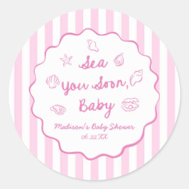 Pink Sea You Soon Baby Coastal Baby Shower ラウンドシール