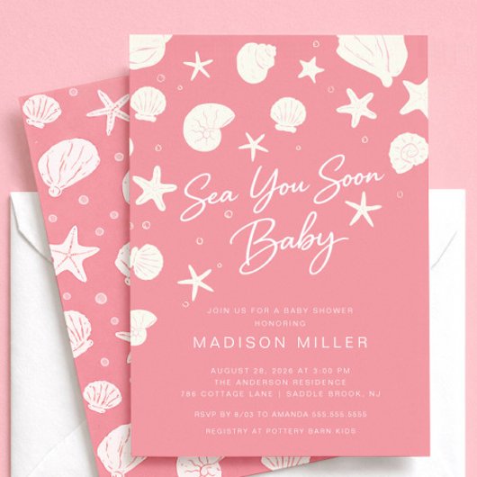 Pink Sea You Soon Baby Shower Invitation 招待状