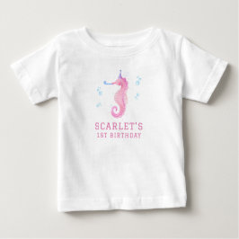 Pink Seahorse 1st birthday ベビーTシャツ