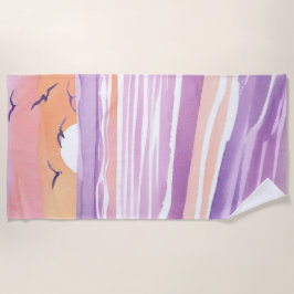 Pink Seas | Watercolor Sunset Ocean Waves ビーチタオル
