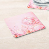 Pink Seashell Dark スクエアペーパーコースター (アングル)