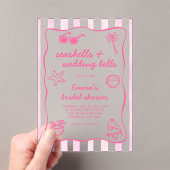 Pink Seashells and Wedding Bells Bridal Shower アクリル招待状 (インサイチュ (ポータブル))