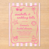 Pink Seashells and Wedding Bells Bridal Shower アクリル招待状 (正面)
