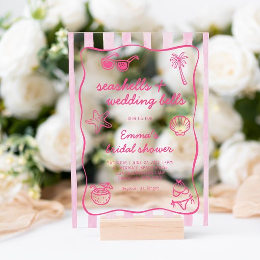 Pink Seashells and Wedding Bells Bridal Shower アクリル招待状