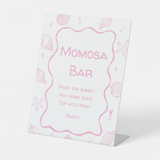 Pink Seashells Coastal Baby Shower Momosa Bar  台座サイン (正面)