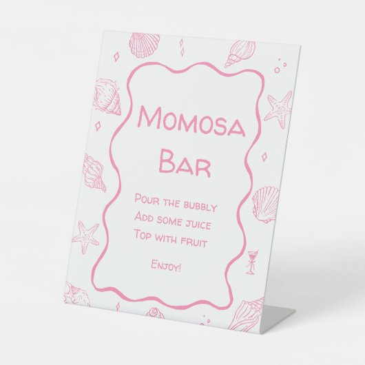 Pink Seashells Coastal Baby Shower Momosa Bar 台座サイン (正面)