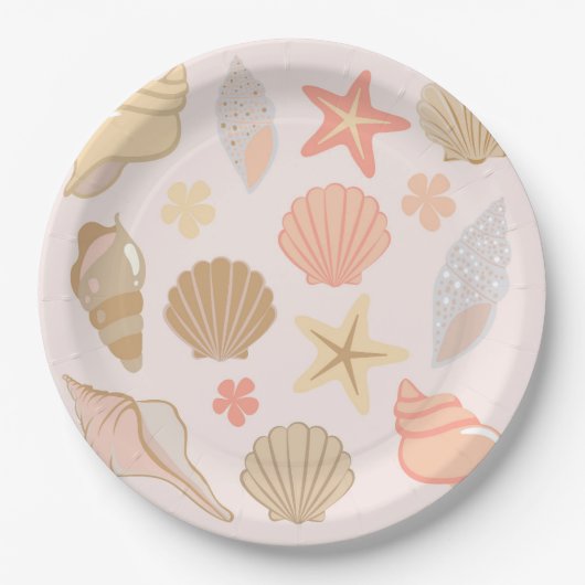 Pink Seashells Pattern ペーパープレート (正面)