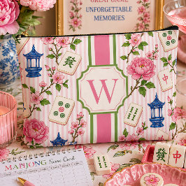 Pink Seersucker Mahjong Bag Personalized アクセサリーポーチ