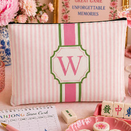 Pink Seersucker Mahjong Tile Bag Personalized アクセサリーポーチ